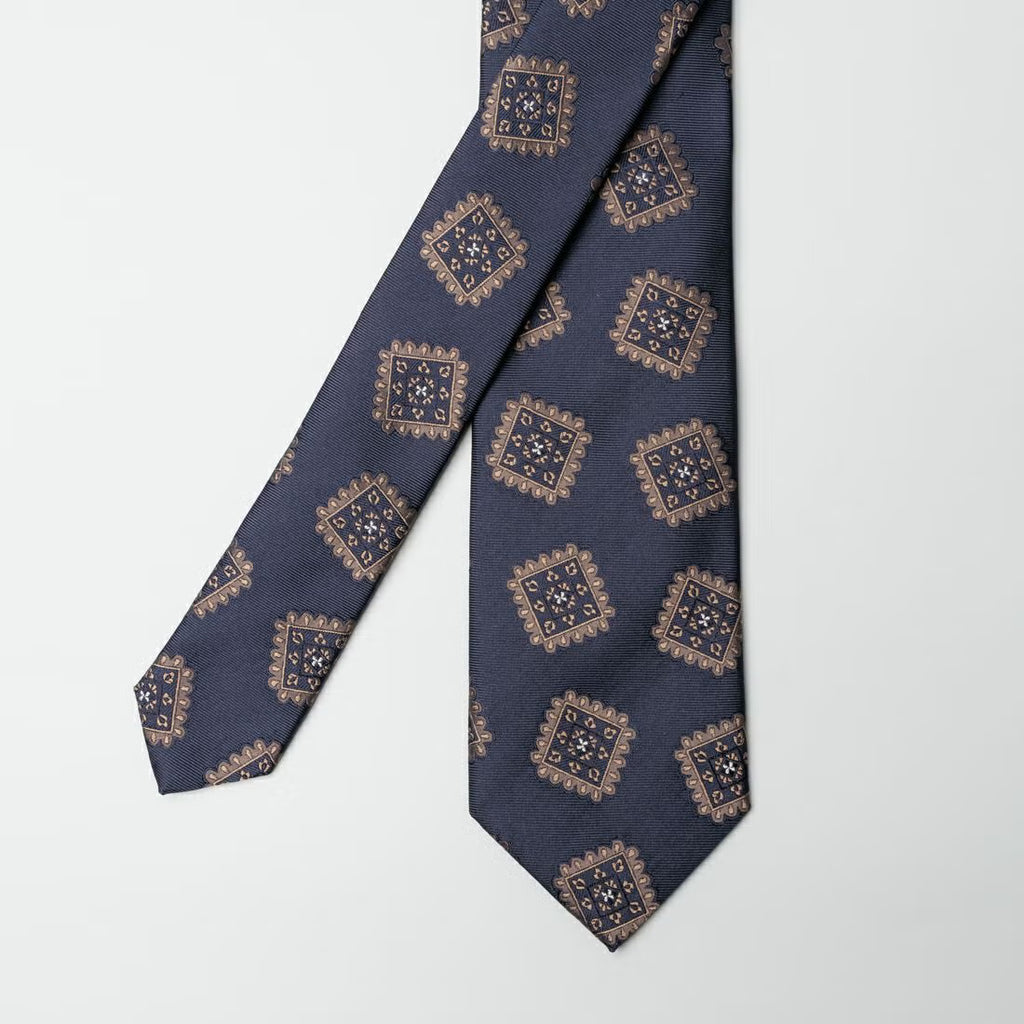 The Veneziano — Navy Medallion Silk Tie