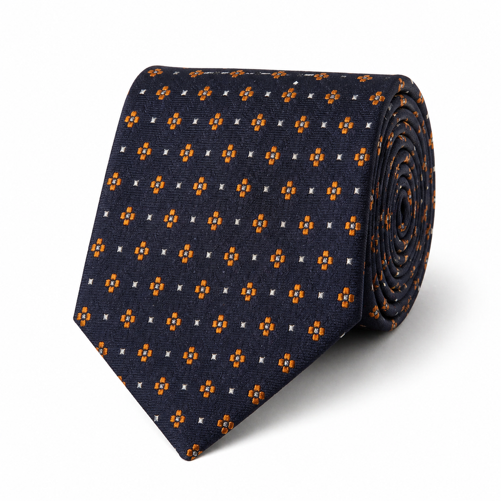THE MEDICEO — Navy Silk Floral & Dot Tie