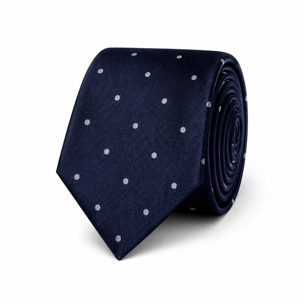 THE PUNTINO — Navy Silk Polka Dot Tie