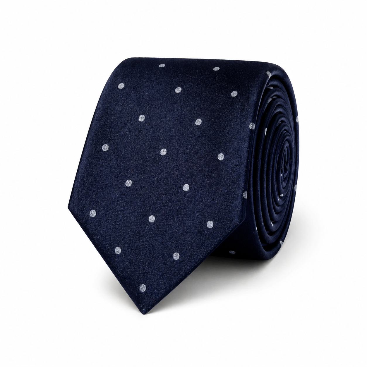 THE PUNTINO — Navy Silk Polka Dot Tie