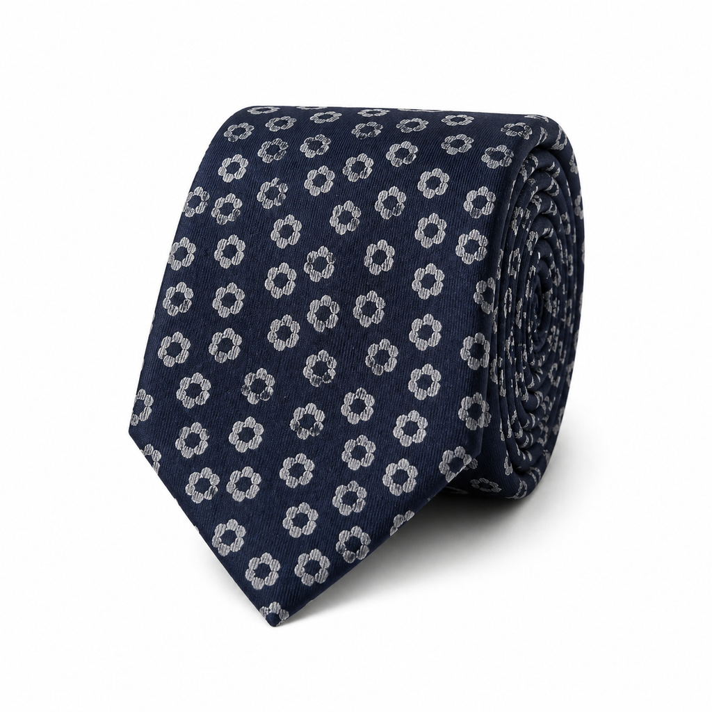 THE VENEZIANO — Navy Floral Ring Silk Tie