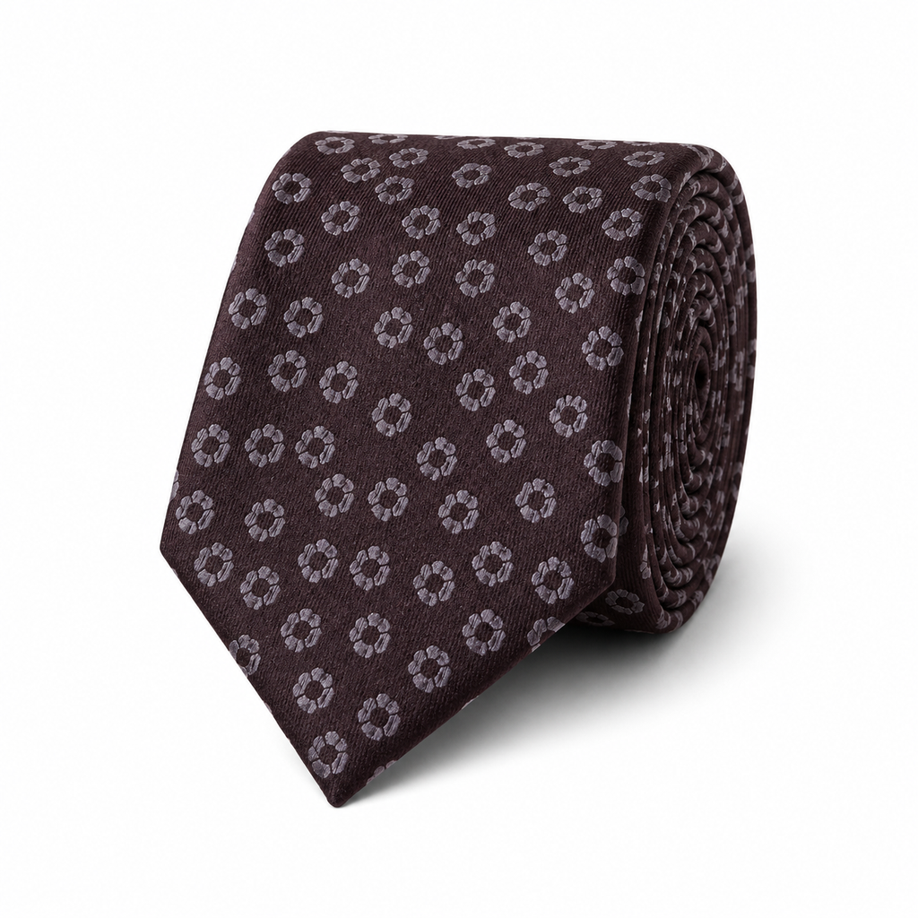THE BORGOGNA — Burgundy Floral Ring Silk Tie