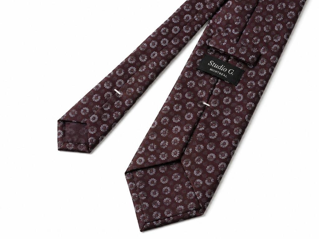THE BORGOGNA — Burgundy Floral Ring Silk Tie