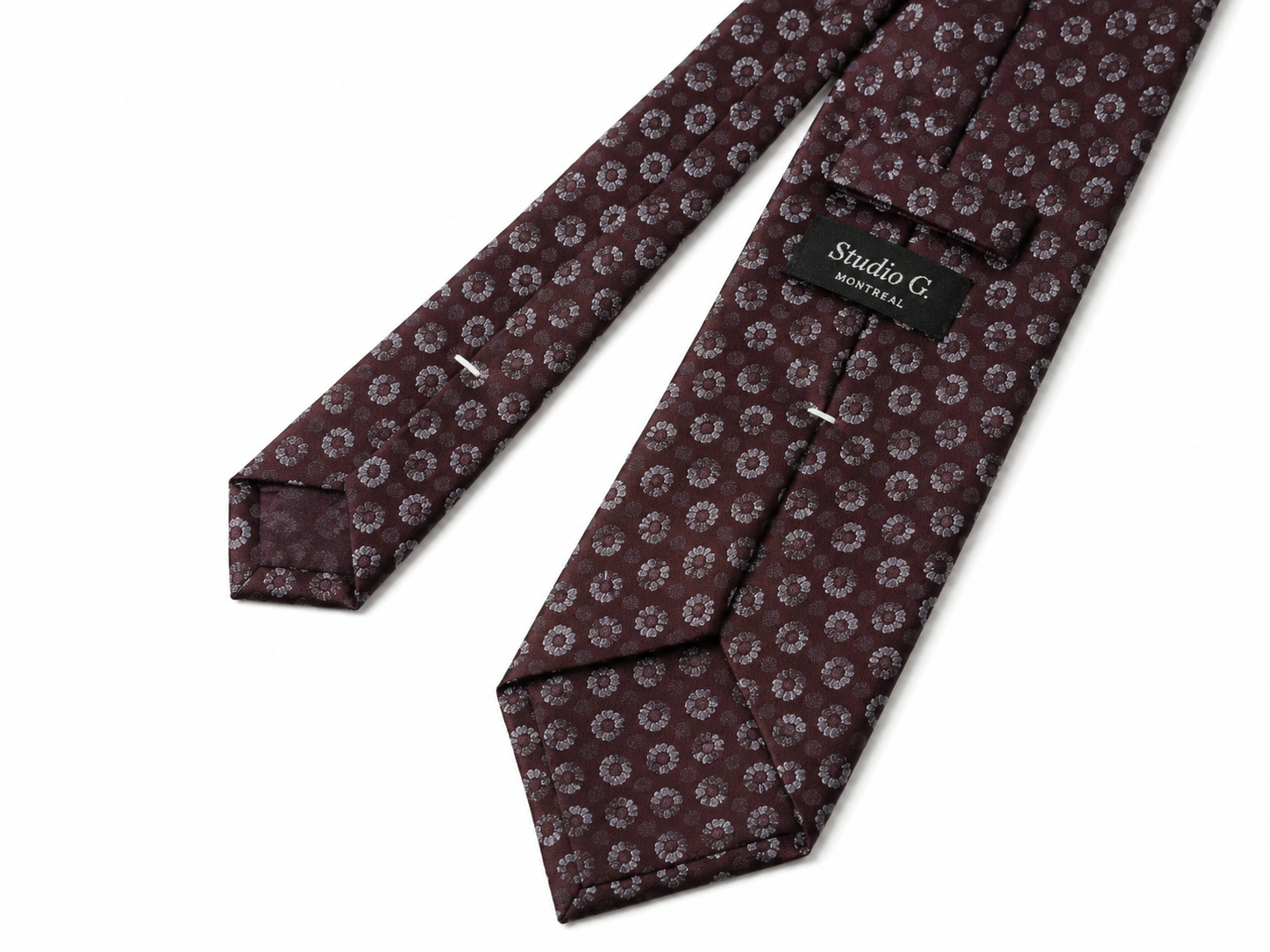THE BORGOGNA — Burgundy Floral Ring Silk Tie