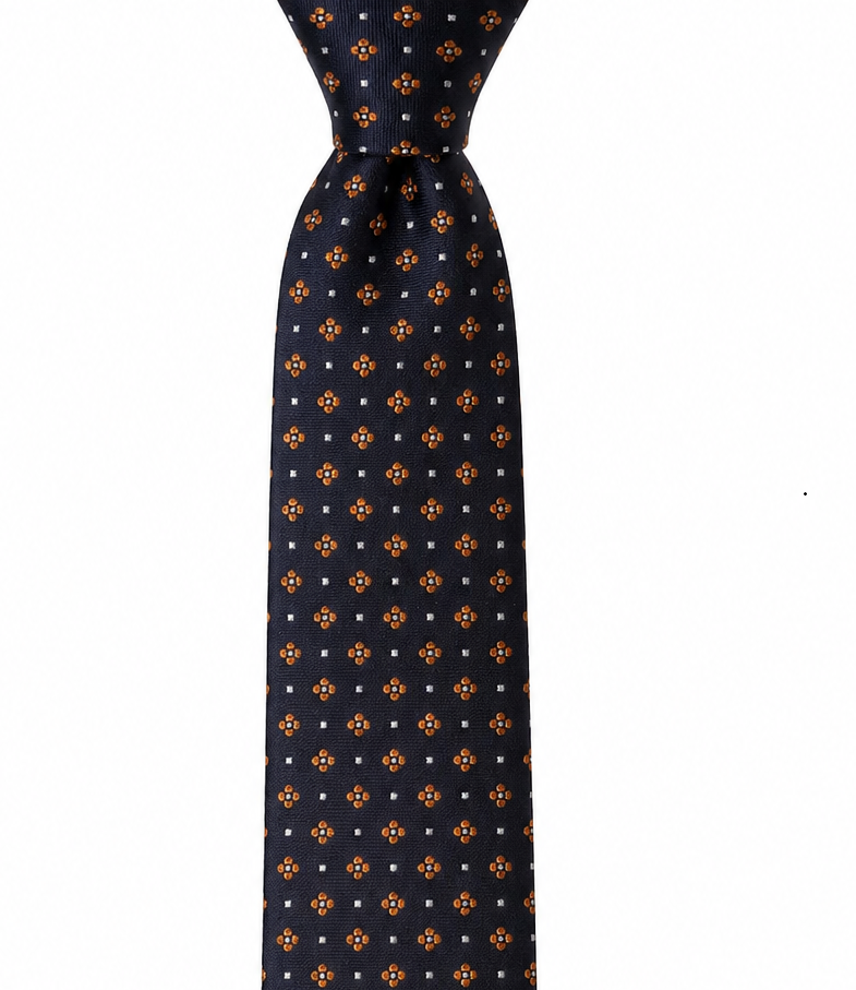 THE MEDICEO — Navy Silk Floral & Dot Tie