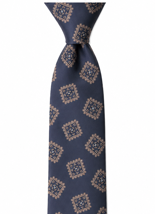The Veneziano — Navy Medallion Silk Tie