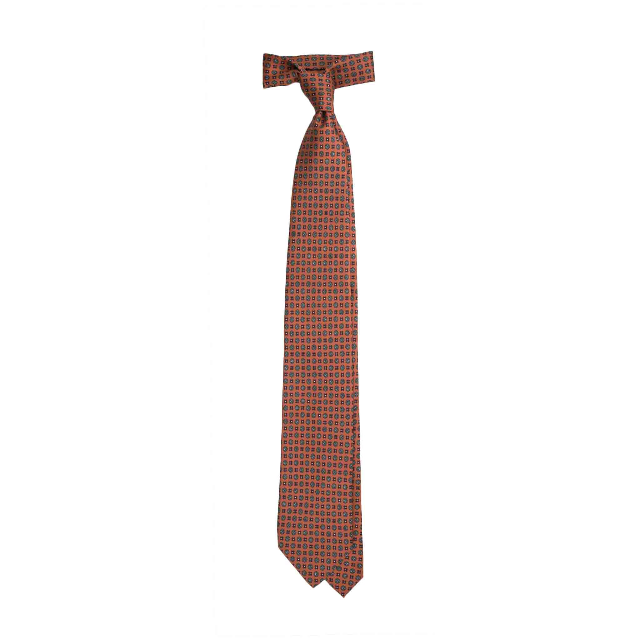 Italian Silk Orange Tie Micro Oval Pattern
