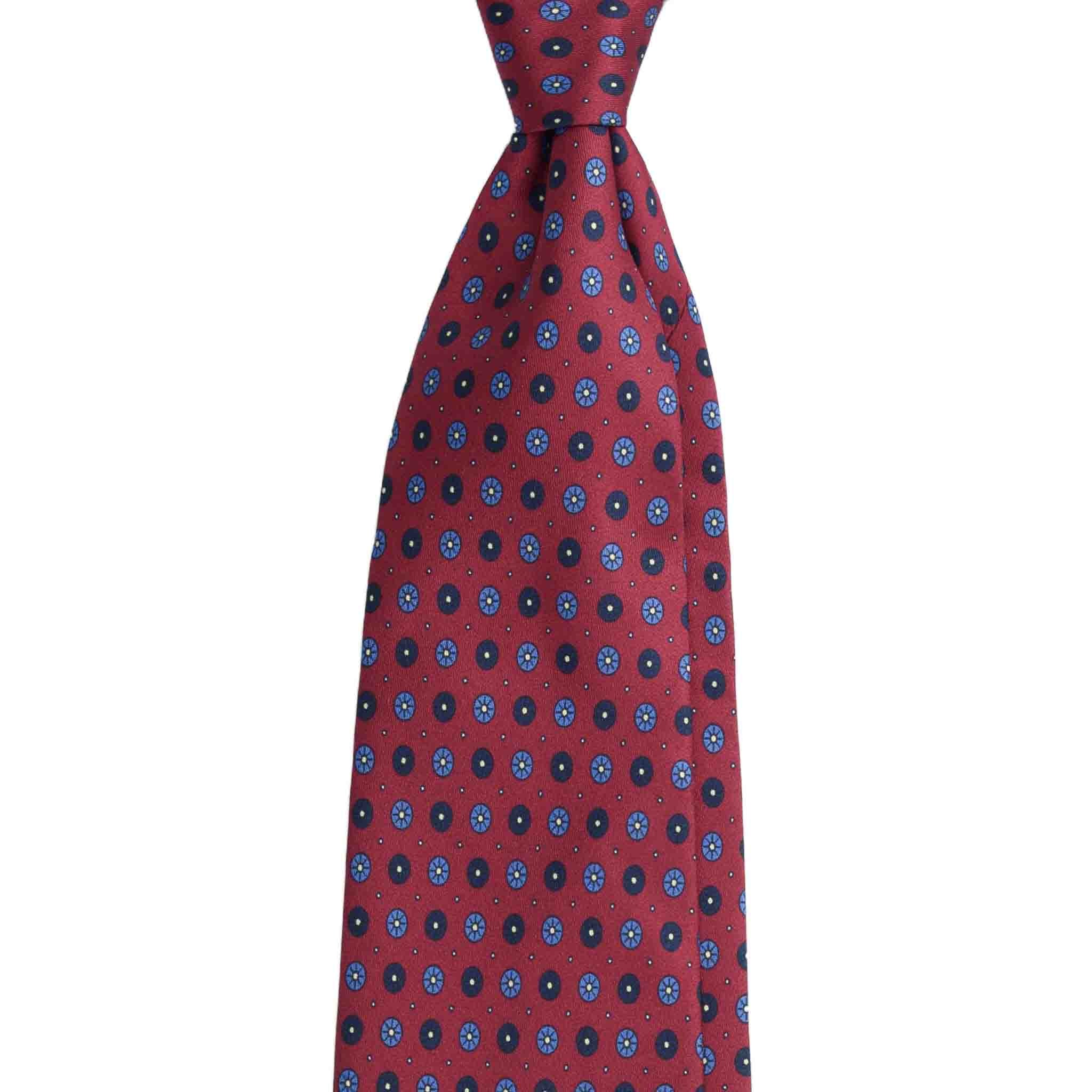 Silk Tie Burgundy with blue geometric pattern