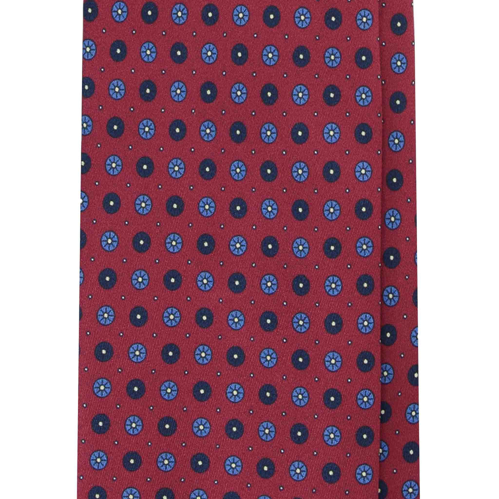 Silk Tie Burgundy with blue geometric pattern