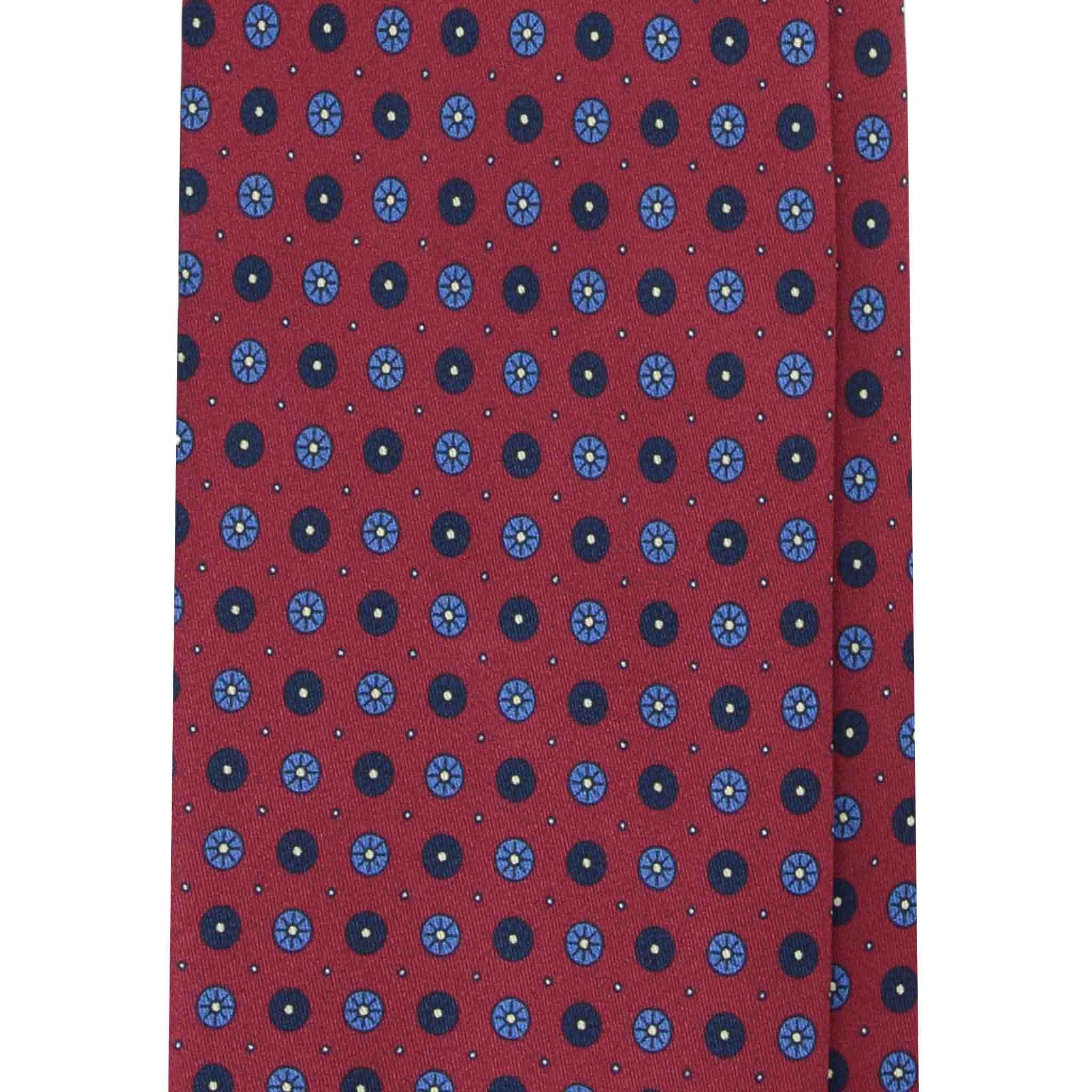 Silk Tie Burgundy with blue geometric pattern