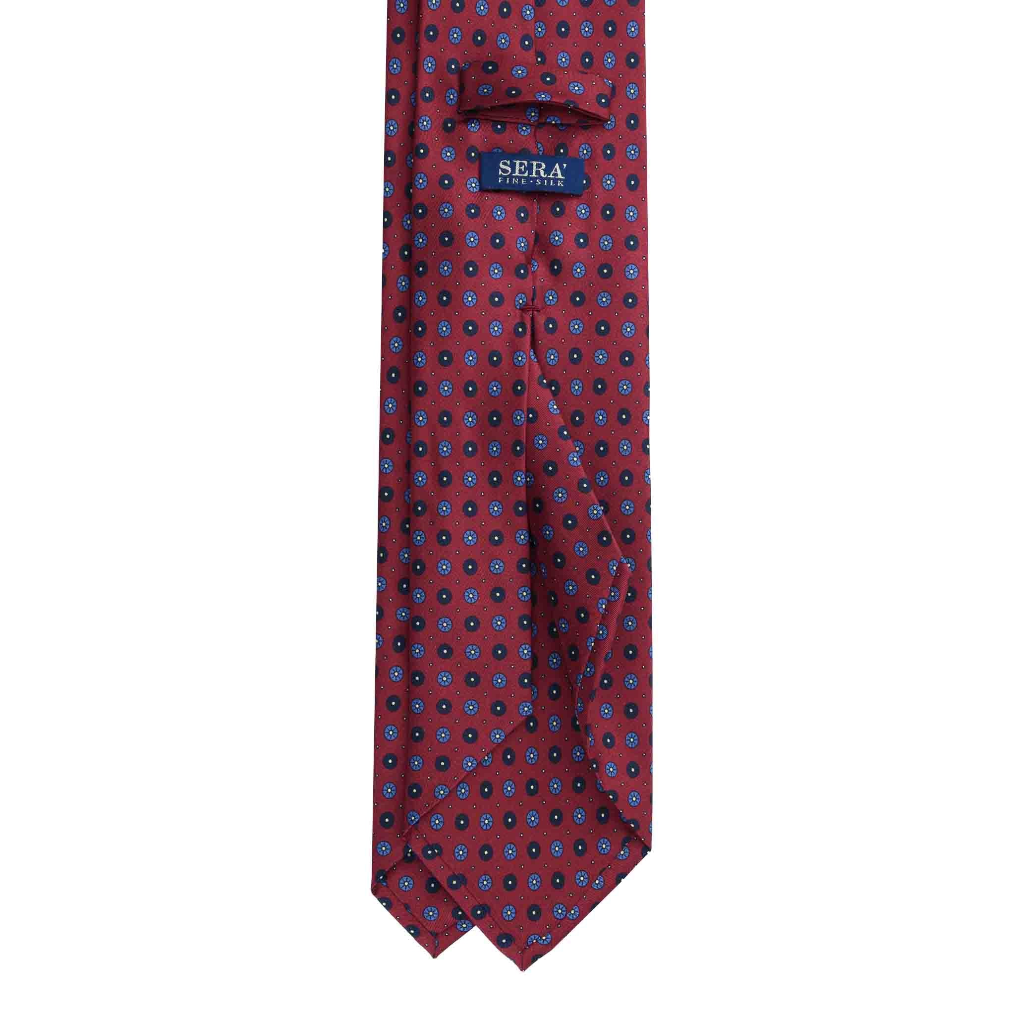 Silk Tie Burgundy with blue geometric pattern