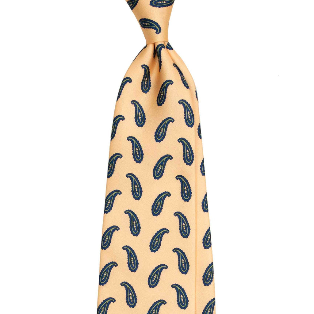 Yellow silk Tie with Big Navy paisley