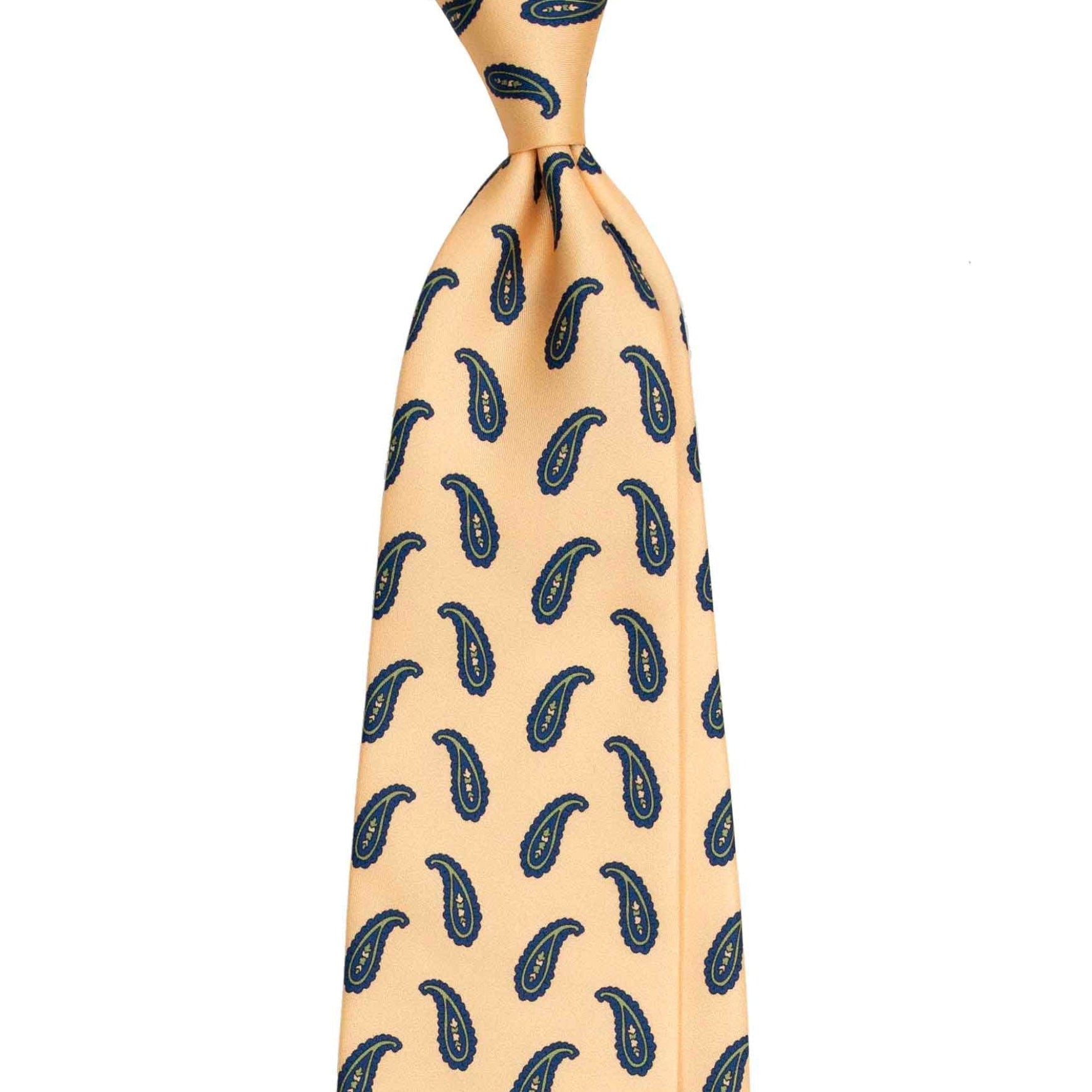 Yellow silk Tie with Big Navy paisley