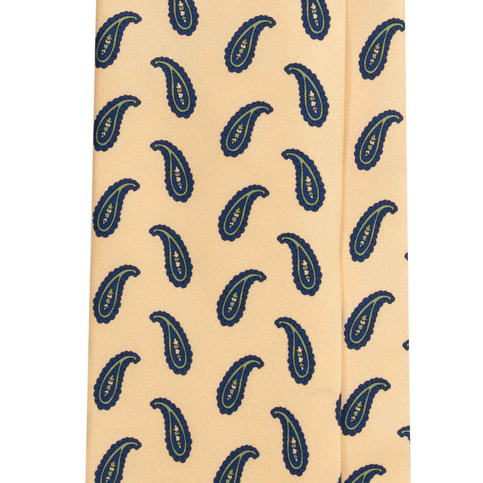 Yellow silk Tie with Big Navy paisley