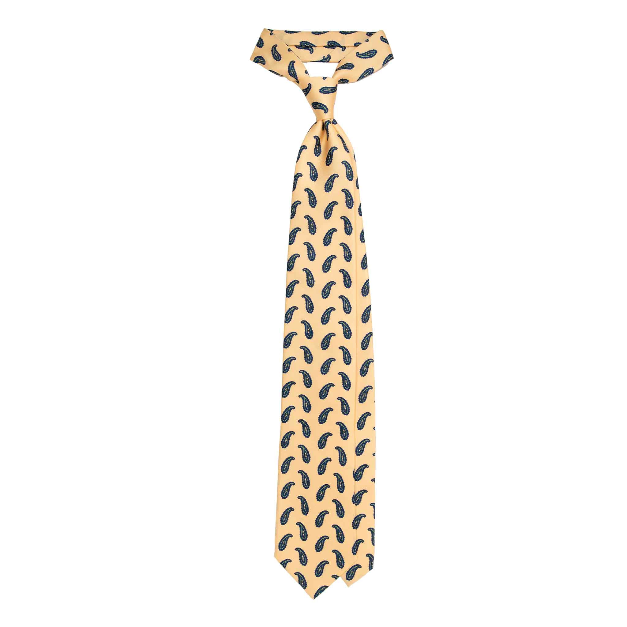Yellow silk Tie with Big Navy paisley