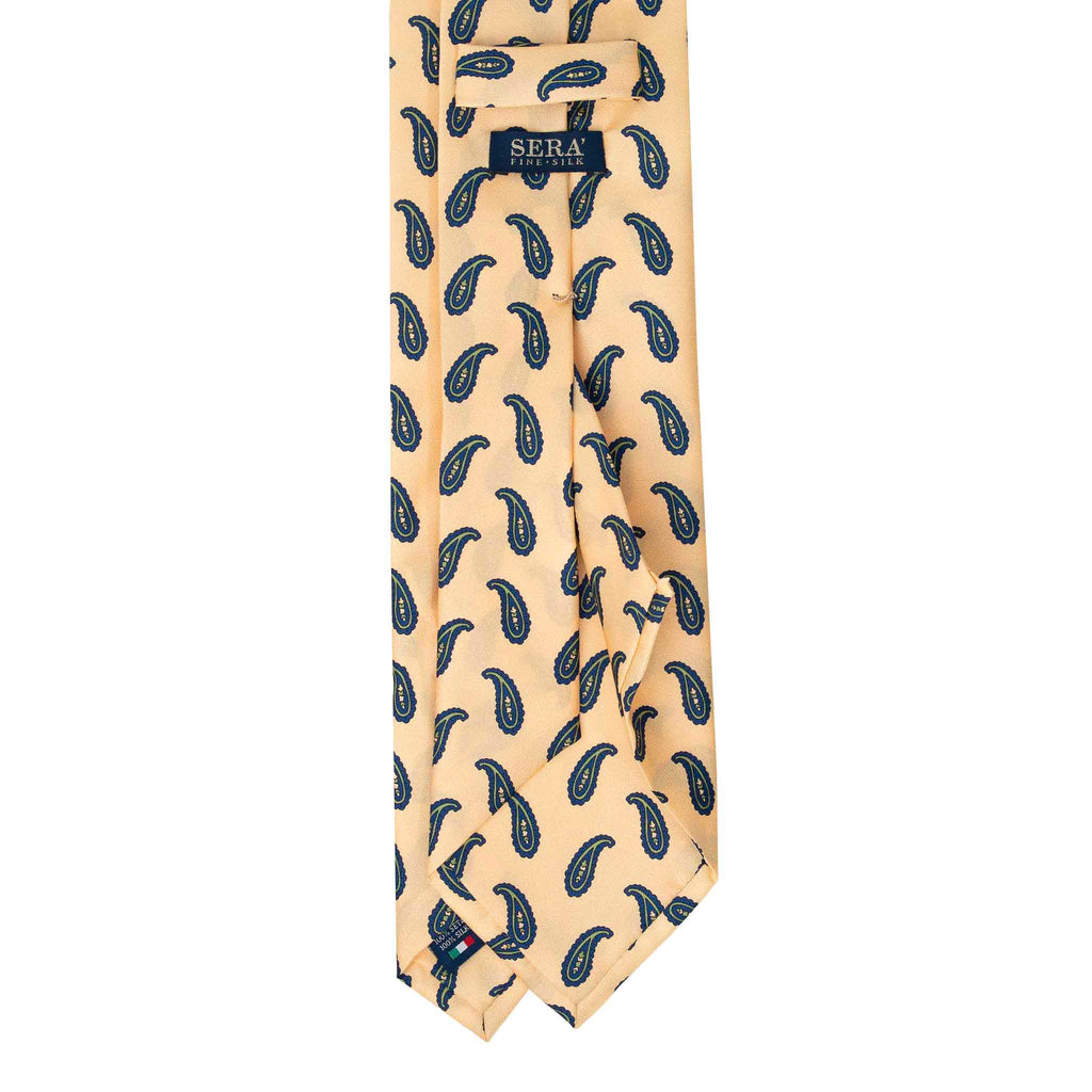 Yellow silk Tie with Big Navy paisley